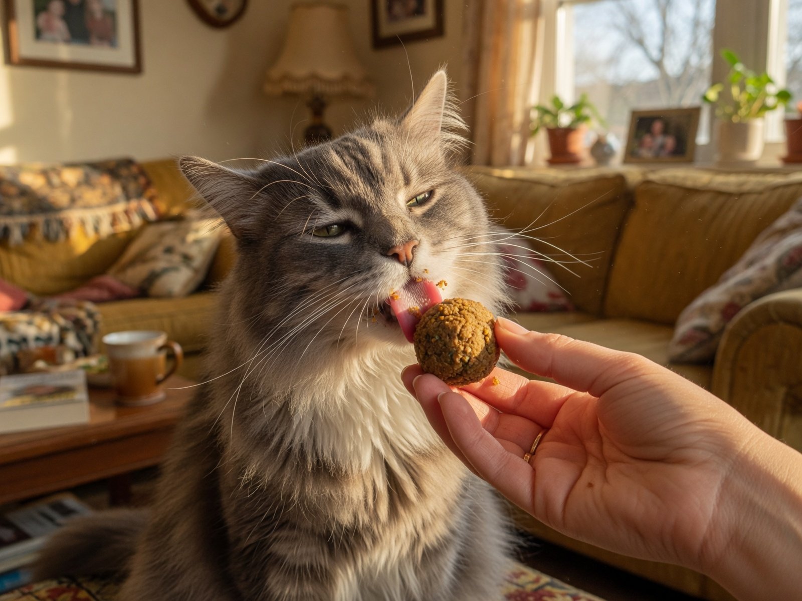 Pet eating a wrapped tablet